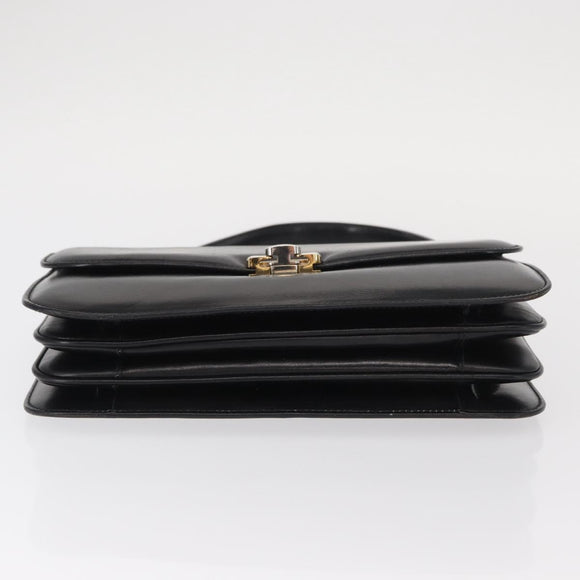 CELINE Hand Bag Leather Black Gold Auth 158020