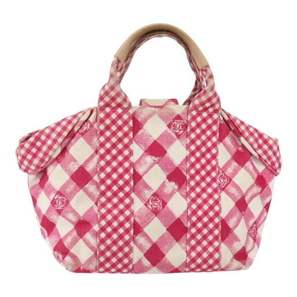 CHANEL Cruise Line Handtas Canvas Roze Zilveren CC Auth 158031