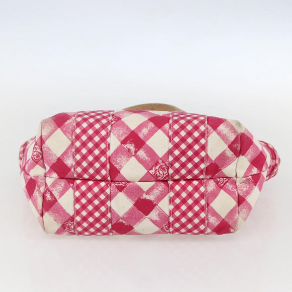 CHANEL Cruise Line Hand Bag Canvas Pink Silver CC Auth 158031