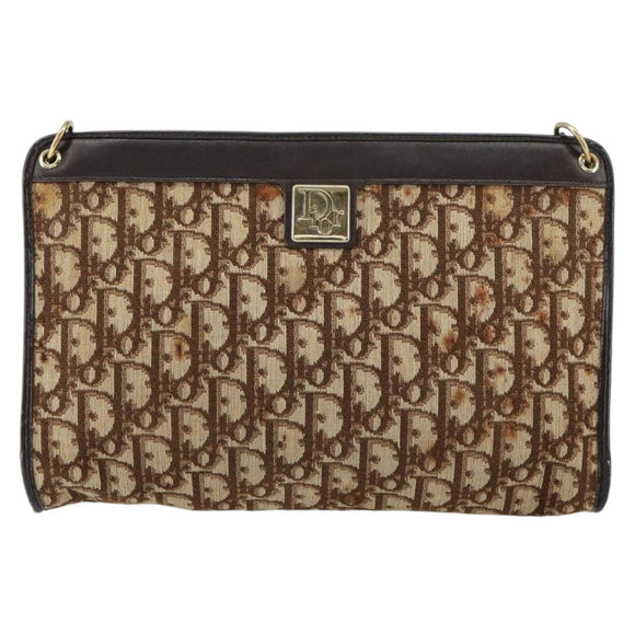 Christian Dior Trotter Canvas Shoulder Bag Beige Gold Auth 158032