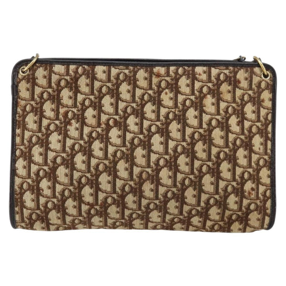 Christian Dior Trotter Canvas Shoulder Bag Beige Gold Auth 158032