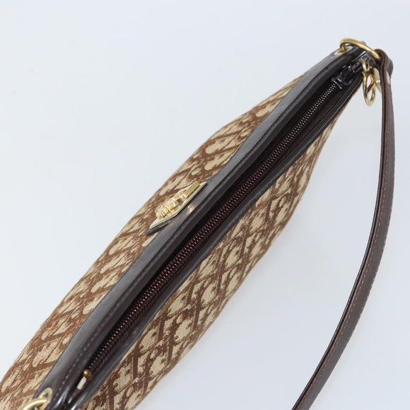 Christian Dior Trotter Canvas Shoulder Bag Beige Gold Auth 158032