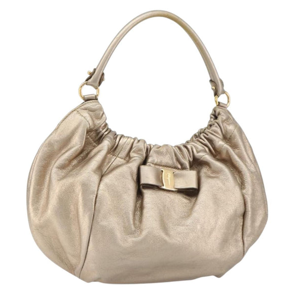 Salvatore Ferragamo Vala Hand Bag Leather Gold Auth 158040