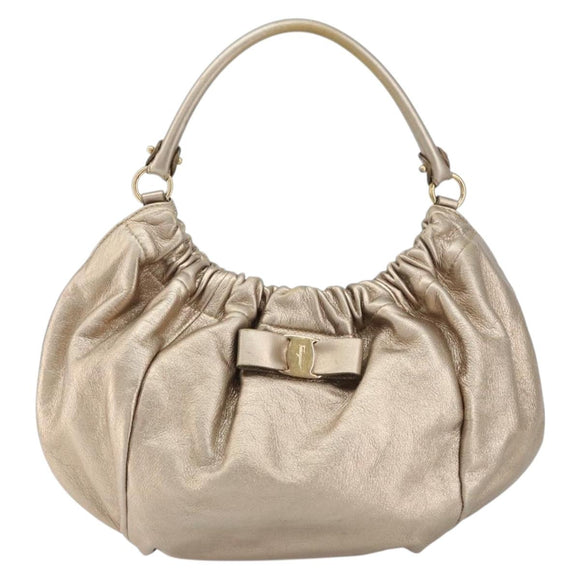Salvatore Ferragamo Vala Hand Bag Leather Gold Auth 158040