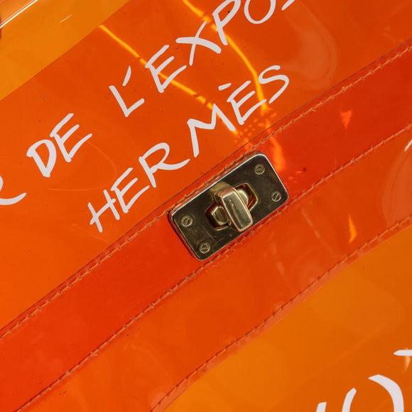 HERMES Vinyl Kelly Hand Bag Vinyl Orange Auth 158041