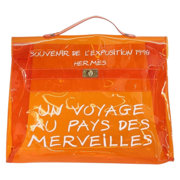 HERMES Vinyl Kelly Hand Bag Vinyl Orange Auth 158041