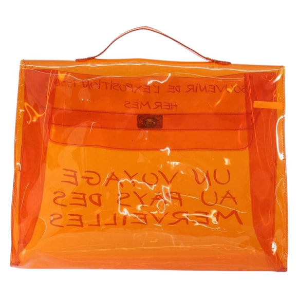 HERMES Vinyl Kelly Hand Bag Vinyl Orange Auth 158041