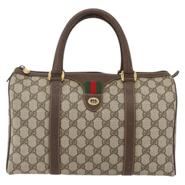 GUCCI GG Supreme Web Sherry Line Boston Bag PVC Beige Gold 40 02 007 Auth 158042 - 0