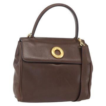 CELINE Circle Hand Bag Leather 2way Brown Gold Auth 158043