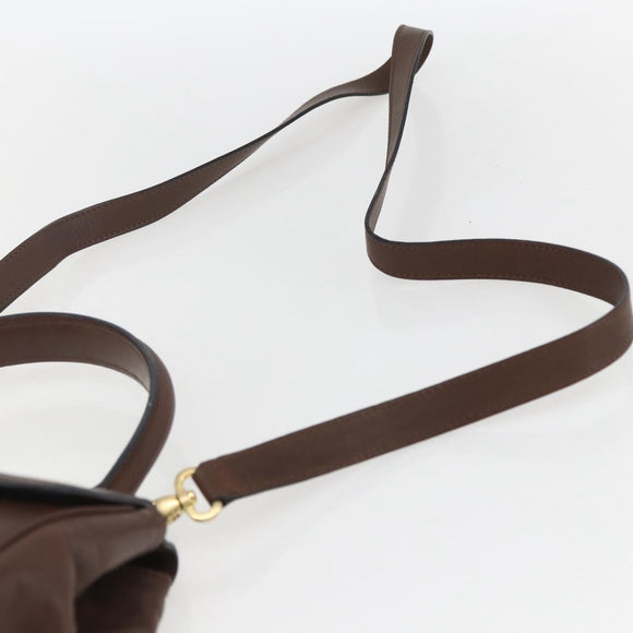 CELINE Circle Hand Bag Leather 2way Brown Gold Auth 158043