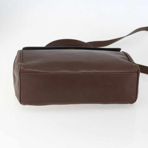 CELINE Circle Hand Bag Leather 2way Brown Gold Auth 158043