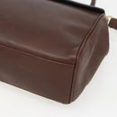 CELINE Circle Hand Bag Leather 2way Brown Gold Auth 158043-10