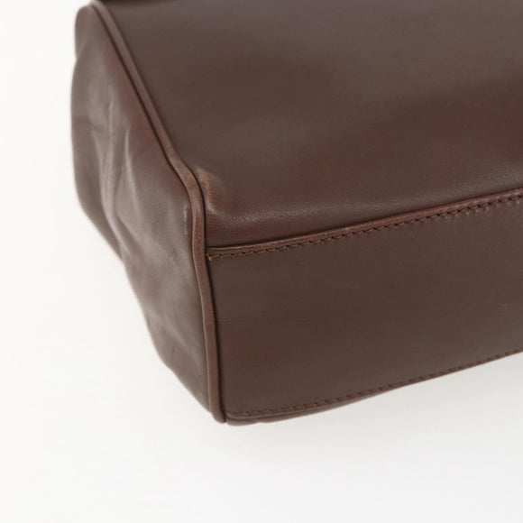 CELINE Circle Hand Bag Leather 2way Brown Gold Auth 158043