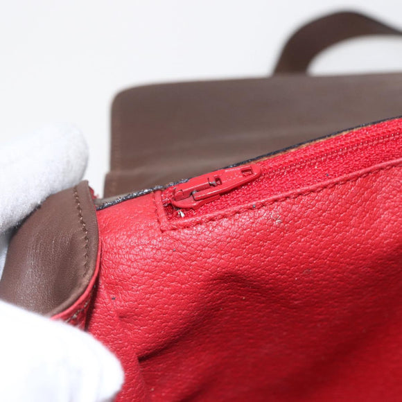 CELINE Circle Hand Bag Leather 2way Brown Gold Auth 158043