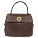 CELINE Circle Hand Bag Leather 2way Brown Gold Auth 158043-13