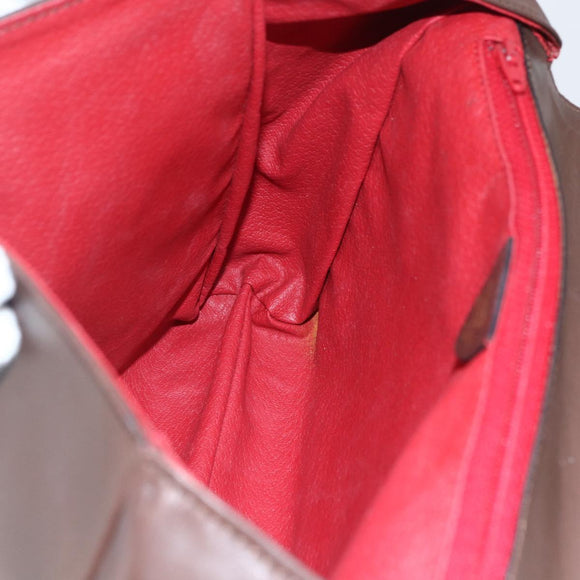 CELINE Circle Hand Bag Leather 2way Brown Gold Auth 158043