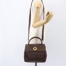 CELINE Circle Hand Bag Leather 2way Brown Gold Auth 158043-24