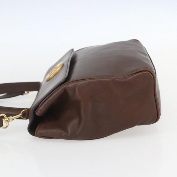 CELINE Circle Hand Bag Leather 2way Brown Gold Auth 158043