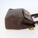 CELINE Circle Hand Bag Leather 2way Brown Gold Auth 158043-4