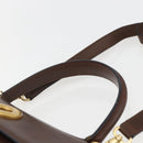 CELINE Circle Hand Bag Leather 2way Brown Gold Auth 158043-8