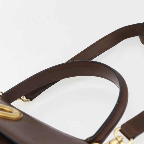 CELINE Circle Hand Bag Leather 2way Brown Gold Auth 158043