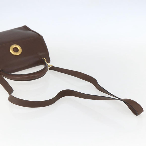 CELINE Circle Hand Bag Leather 2way Brown Gold Auth 158043