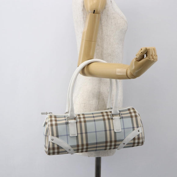 BURBERRY Nova Check Shoulder Bag PVC Light Blue Silver Auth 158044