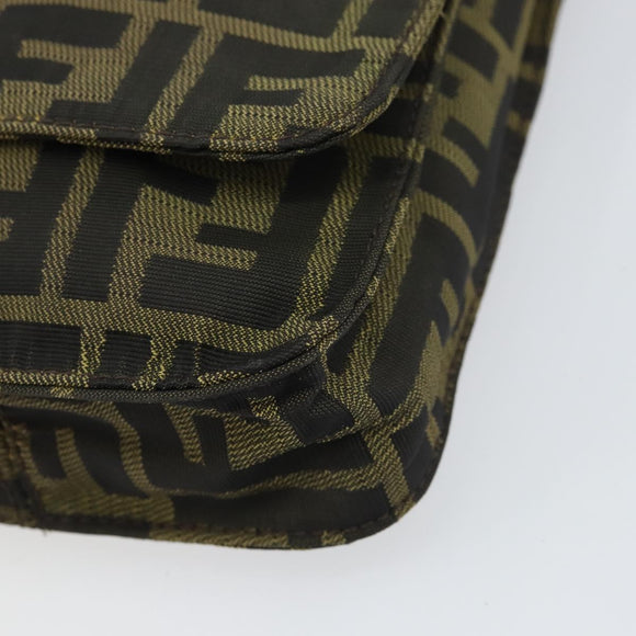 FENDI Zucca Canvas Shoulder Bag Black Brown Auth 158056