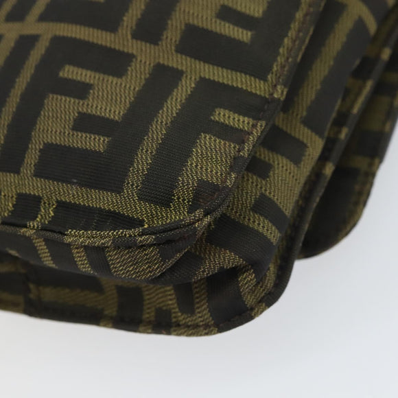FENDI Zucca Canvas Shoulder Bag Black Brown Auth 158056