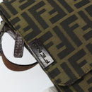 FENDI Zucca Canvas Shoulder Bag Black Brown Auth 158056-17
