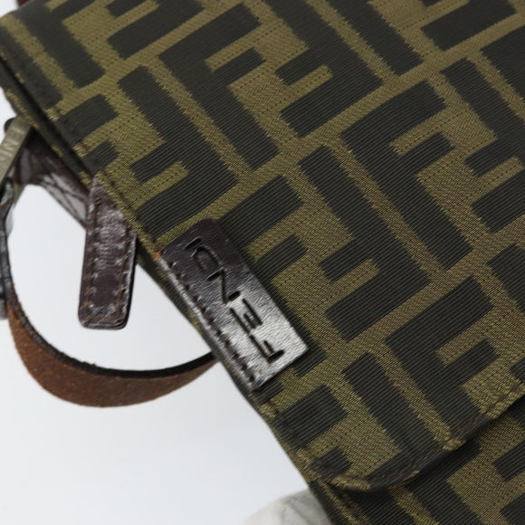 FENDI Zucca Canvas Shoulder Bag Black Brown Auth 158056