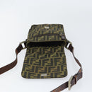 FENDI Zucca Canvas Shoulder Bag Black Brown Auth 158056-10