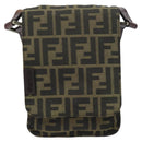 FENDI Zucca Canvas Shoulder Bag Black Brown Auth 158056-13