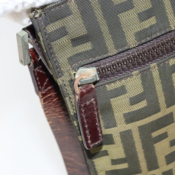 FENDI Zucca Canvas Shoulder Bag Black Brown Auth 158056
