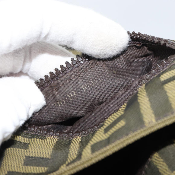 FENDI Zucca Canvas Shoulder Bag Black Brown Auth 158056