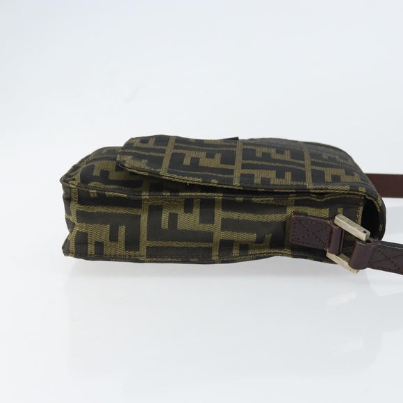 FENDI Zucca Canvas Shoulder Bag Black Brown Auth 158056