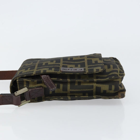 FENDI Zucca Canvas Shoulder Bag Black Brown Auth 158056