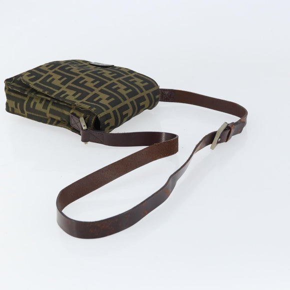 FENDI Zucca Canvas Shoulder Bag Black Brown Auth 158056