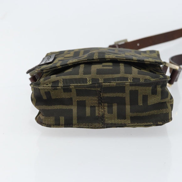 FENDI Zucca Canvas Shoulder Bag Black Brown Auth 158056