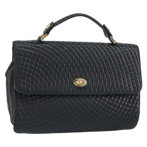 BALLY Hand Bag Leather Black Gold Auth 158057
