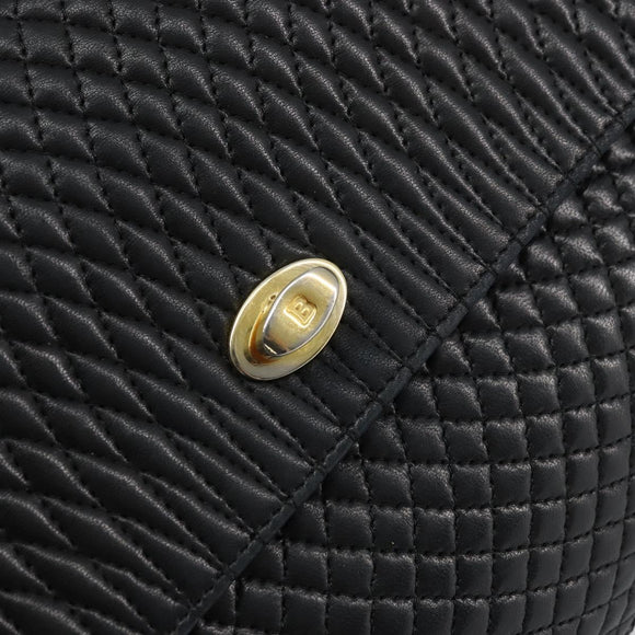 BALLY Hand Bag Leather Black Gold Auth 158057