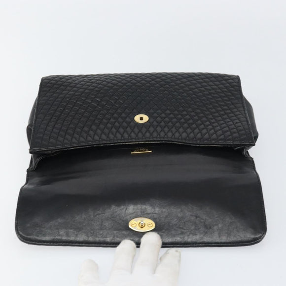 BALLY Hand Bag Leather Black Gold Auth 158057