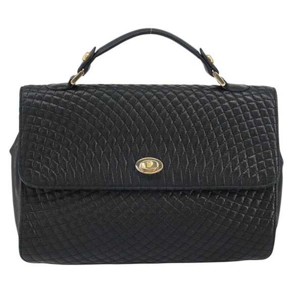 BALLY Hand Bag Leather Black Gold Auth 158057