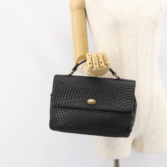 BALLY Hand Bag Leather Black Gold Auth 158057