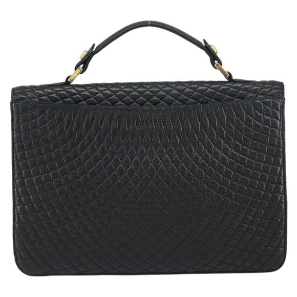 BALLY Hand Bag Leather Black Gold Auth 158057