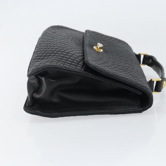 BALLY Hand Bag Leather Black Gold Auth 158057