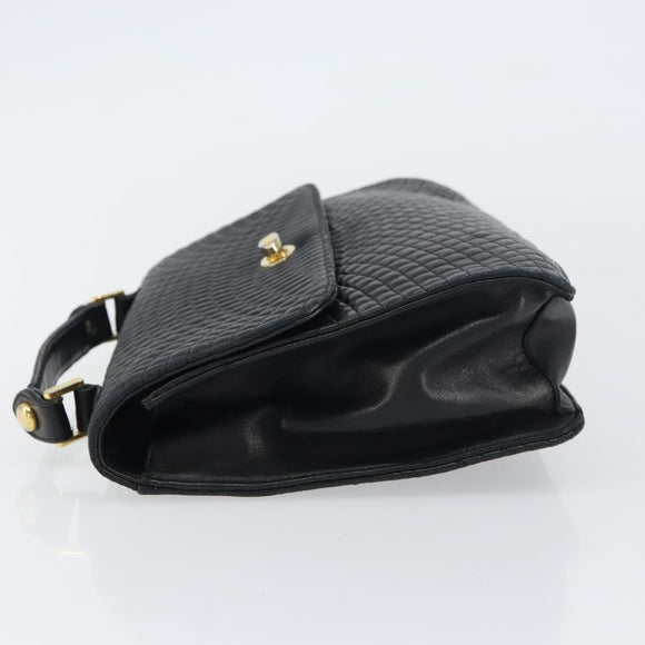 BALLY Hand Bag Leather Black Gold Auth 158057