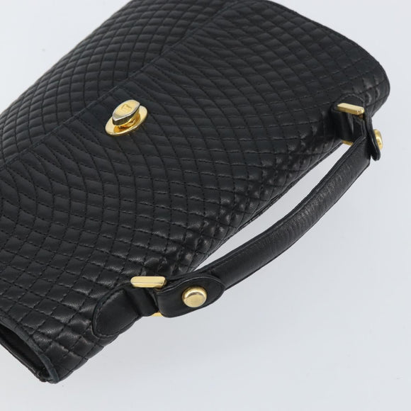 BALLY Hand Bag Leather Black Gold Auth 158057