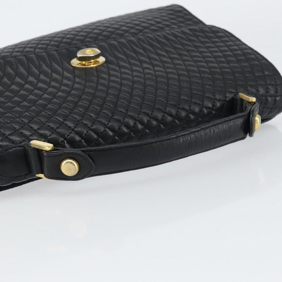 BALLY Hand Bag Leather Black Gold Auth 158057
