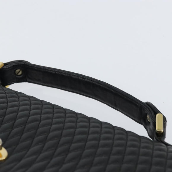 BALLY Hand Bag Leather Black Gold Auth 158057